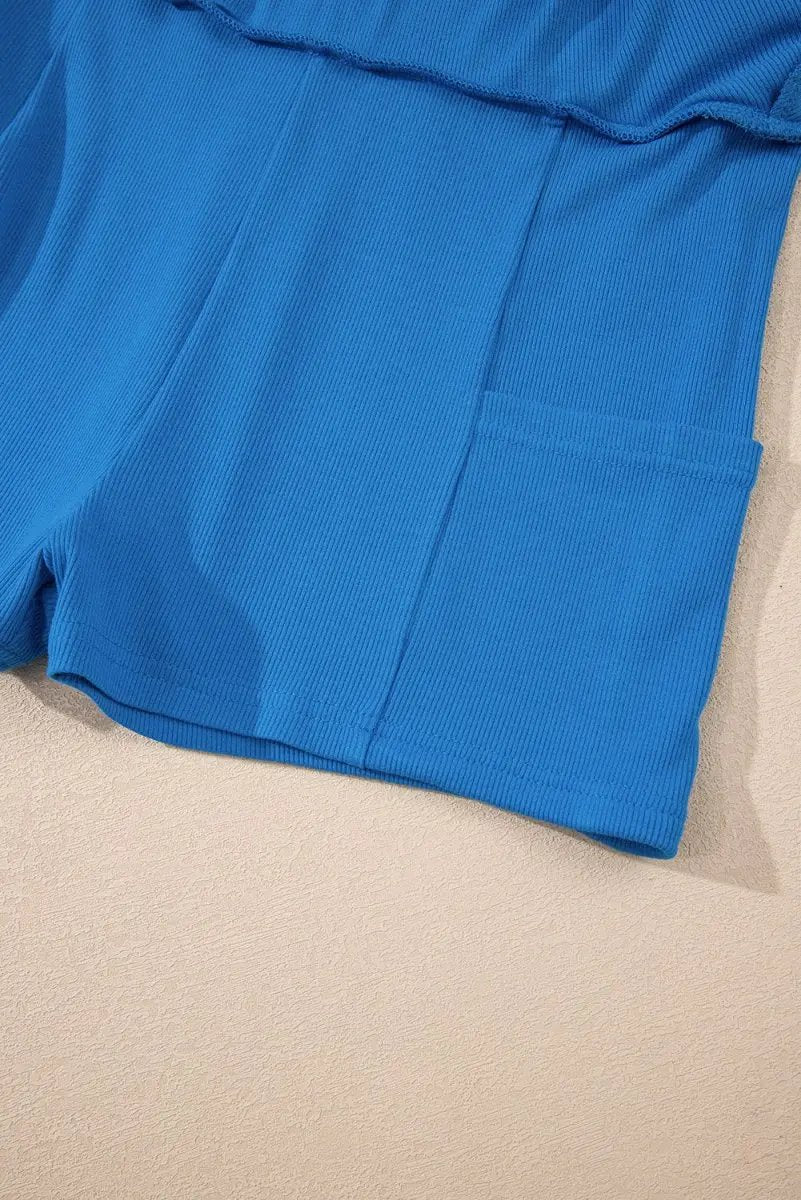 Blue A-line Draped High Waist Phone Pocket Lined Skort - Love Salve